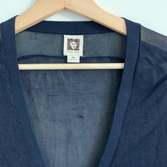 Anne Klein - Navy Blue Mesh Cardigan Gold Buttons - Picture 4 of 6